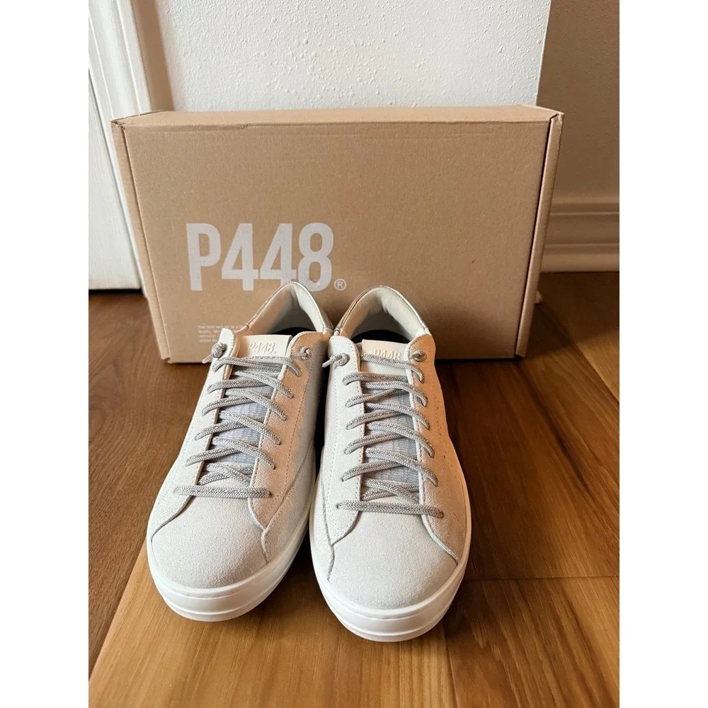 P448 John Off-White Silver Suede Low Top Sneakers Made in Italy 39‎ / 9